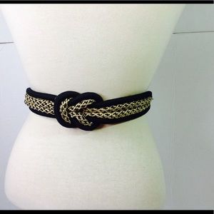 Vintage Black Gold Belt Silver Knot Cording Buckle